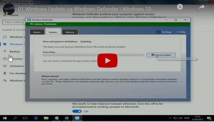 01 Windows Update og Windows Defender W10