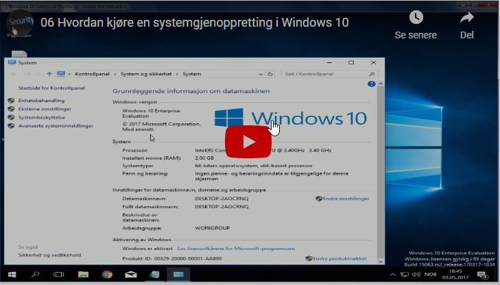 06 Hvordan kjøre en systemgjenoppretting i Windows 10