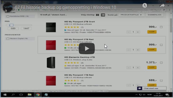 07 Fil historie backup og gjenoppretting i Windows 10